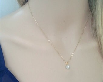 Tiny moonstone necklace 14Kt gold filled; gold moonstone necklace; June birthstone; moonstone pendant necklace; round moonstone necklace