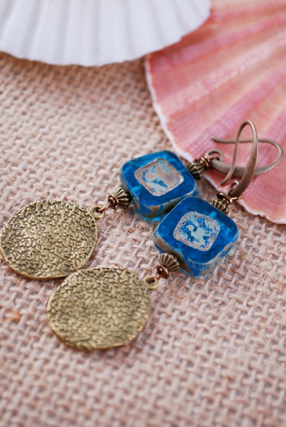 Tribal earrings stylish everyday earrings blue square