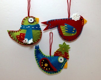 Felt Christmas Ornaments, Bird Ornaments, Handmade Christmas Ornament, Felt Bird Ornaments, Bird Christmas Ornament, Christmas Bird