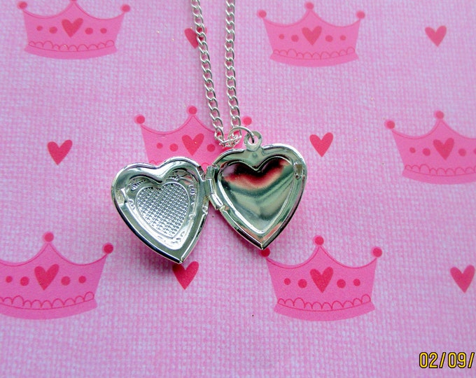 childrens-heart locket-sterling silver-Plated-Flower girl gift-girls heart jewelry-flower girl necklace-little girls locket-kids heart