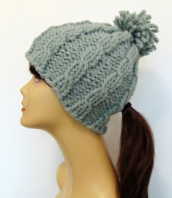 pattern pom pom beanie Alaska Made Pom Women's Beanie Pony Hat in Hole Teens Pom Tail