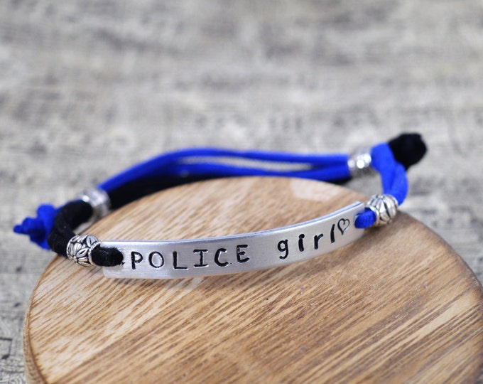 Police Girl, Hand Stamped Adjustable Simple Bracelet, Unisex, Back The Blue, Blue Lives Matter, A Thin Blue Line, Police Support