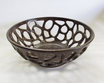 Carved Ceramic Bowl, Decorative Ceramic Bowl, Carved Pottery Bowl, Decorative Pottery Bowl, Brown Ceramic Bowl, Brown Pottery Bowl