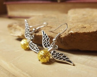 Free Shipping - Golden Snitch Harry Potter Earrings with Regular Hooks, Sterling Silver Option, or Clip On Option
