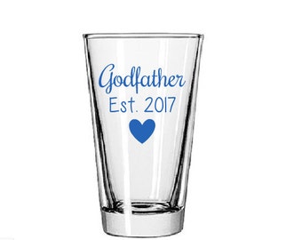 Godfather Glass-Pint Glass- Beer Mug- Pilsner Glass- Will you be the Godfather-Baby Reveal Glass- Godfather Gift-Baptism Gift