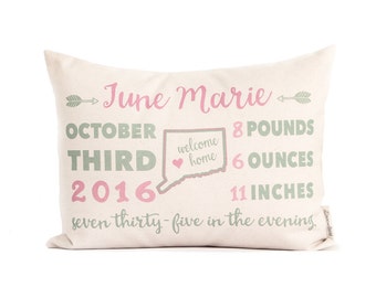 Birth Announcement Pillow, Birth Pillow, Baby Gift, Baby Pillow, Personalized Pillow, First Birthday, New Parents, New Baby, Nursery Pillow