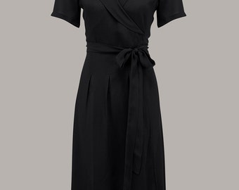 1940's Inspired 'Peggy' Wrap Dress in Solid Black Print by The Seamstress of Bloomsbury