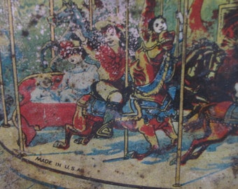 Vintage Tin Tray/ Vintage Carousel Tray/ Vintage Tin