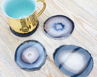 Grey Agate Drinks Coasters. Agate Slice. Boho Decor.