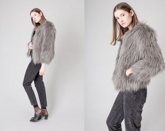 FAUX FUR coat Guess jacket Women cropped Fall Winter vintage women Small / Xs better Stay together