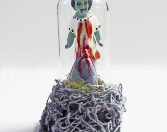 Zombie Miniature Diorama - Gothic Miniature Glass Cloche - Bloody Zombie Girl - Gothic Art