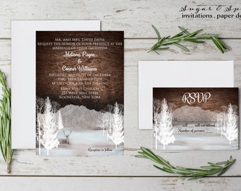 Winter Wedding Invitation, Christmas Wedding Invitation, Rustic Wedding Invitation, Wedding Invitation - Printable