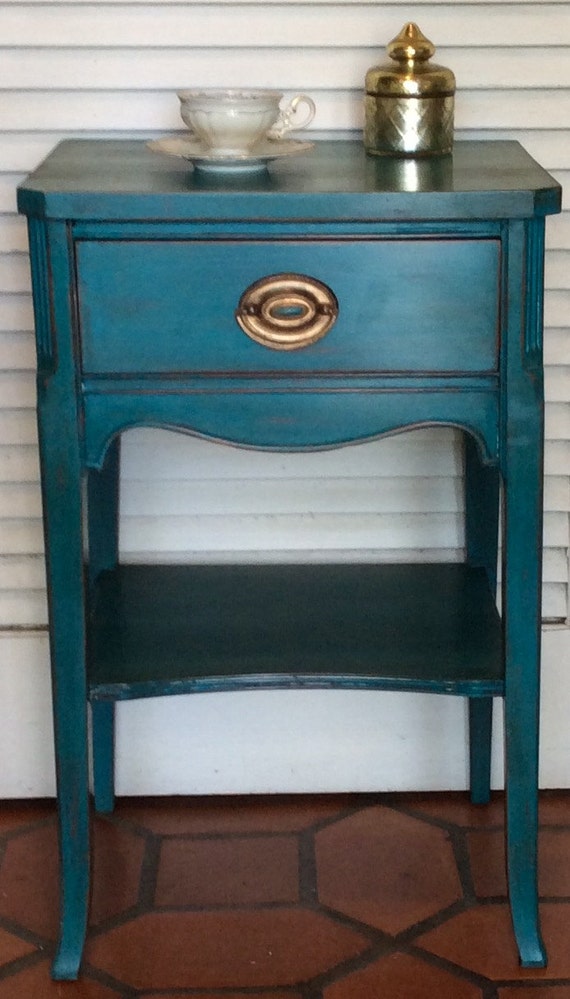 Blue Distressed Nightstand/End Table Vintage by RevisitedConcepts