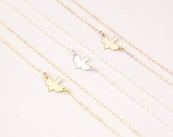 Dove necklace - Bird Necklace - Delicate rose gold necklace - Delicate gold necklace - Dainty silver bird necklace - Layering necklace