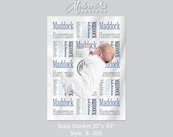 Baby Blanket Monogram Baby Blanket Personalized Baby Blanket for boys Swaddle Receiving Blanket Baby Shower Gift Blue Gray