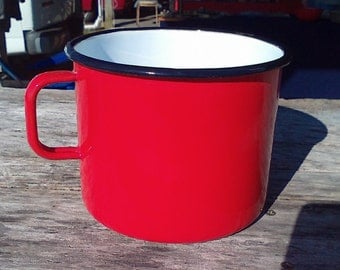 Vintage #14 Red and White Enamelware Measure Cup Made in Yugoslavia