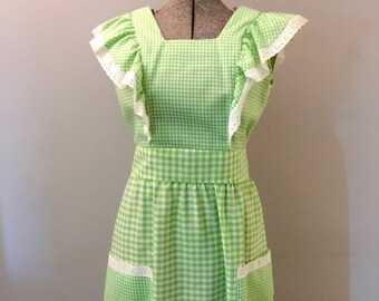 Vintage Gingham Dress - Womens Maxi Prairie - 70s Lawn Dress