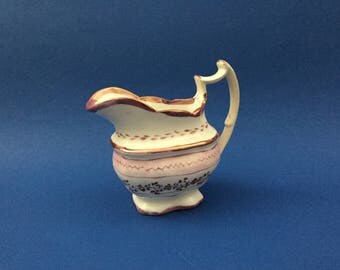 Antique Pink Lustre Creamer/Gravy Boat/Jug 19th C