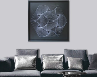 Large Zen Wall Art in Black & White - Custom UV String Art Mandala - Sacred Geometry for Home, Office, Spa, Yoga, Bars, Clubs, Restaurants