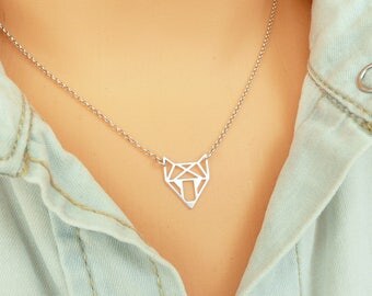Fox Necklace Sterling Silver, Origami Fox Necklace, Gold Fox Necklace, Origami Necklace, Minimalist Necklace