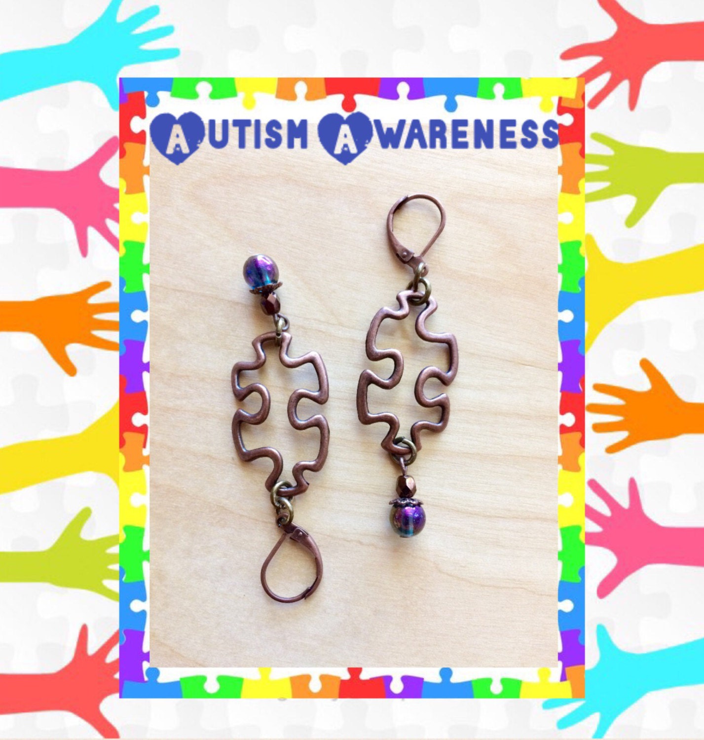 Puzzle Piece Autism Awareness Earrings Nickel Free Lever 6286