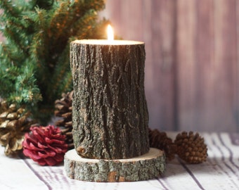 Rustic Log Candle Holder, Rustic Decor, Primitive Decor, Rustic Tealight Holder, Rustic Home Decor, Log Slice, Gift for him, Husband Gift