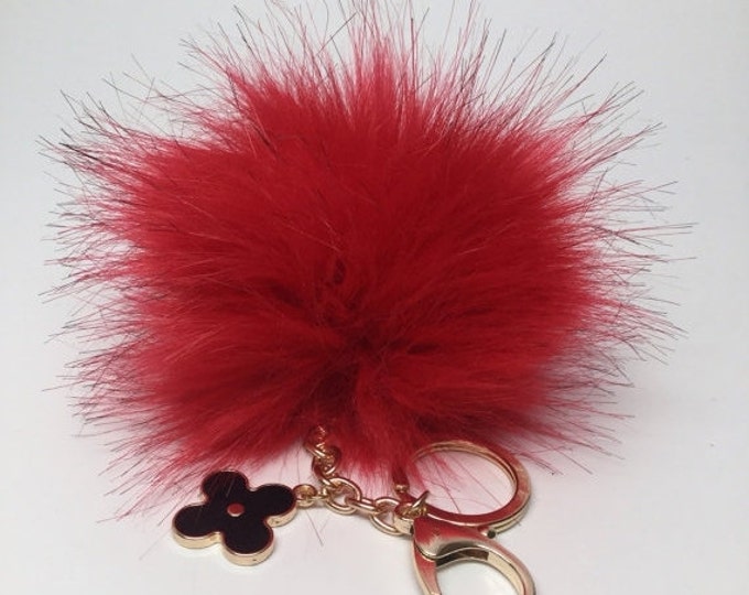 NEW! Faux Fox Fur Pom Pom bag Keyring Hot Couture Novelty keychain pom pom fake fur ball Red