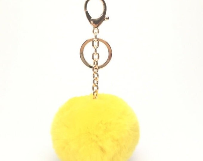 Yellow Fur pom pom keychain fur puff ball bag pendant charm