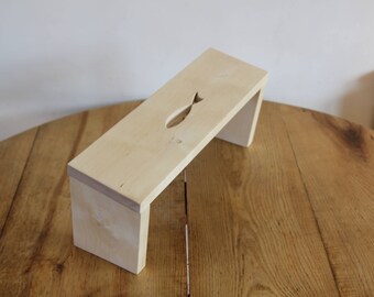 Foldable prayer bench with sign of the fish - Folding Prayer Stool - Wood Kneeler - Kneeling Prayer Bench - Handmade Furniture - Knee Chair