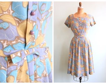 Vintage 1950's Pastel Floral Day Dress | Size Medium