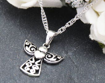 Sterling Silver Angel Necklace, Silver Angel Pendant, Guardian Angel Jewellery, Girls Jewelry, Angel Jewelry, Baptism Jewelry