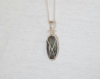 15% OFF Labradorite wire wrapped pendant in silver filled wire OOAK