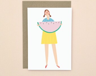 Watermelon Illustrated Greetings Card