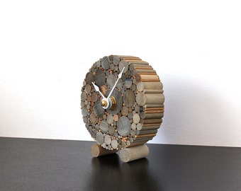 Small Round Desk Clock, Rustic Chic Home Decor, Minimalist Wood Clock