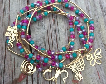 Sensation Combination Bracelet Set with gold plated charms - Pulseras Semanario Combinacion Sensacion con dijes de chapa de oro