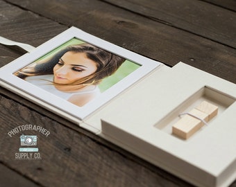 Book Cloth Linen 5x5 Window + USB Box Holder Perfect Photographer Photo Packaging or Small Gift Box Linen Box