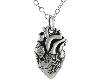 Anatomical Heart Charm Necklace - 925 Sterling Silver - Love Human Heart NEW