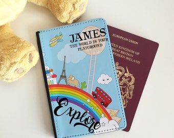Personalised World Rainbow Passport Cover - Passport Case - Passport Wallet for kids