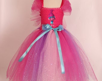 Princess Poppy Costume. Trolls Tutu Dress. Poppy Inspired Handmade Dress. Pink Trolls Dress. Poppy Tutu Dress. Fully Lined Top + Poppy Hair