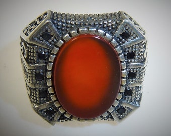 RESERVED: Aqeeq-Silver Ring, Silver-Ring with Agate Stone, US Size 10,5, Arabic Ring, African Silver-Ring, Islamic Ring, Carnelian Ring