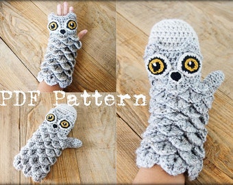 CROCHET PATTERN #002 ---Crochet owl gloves or mittens