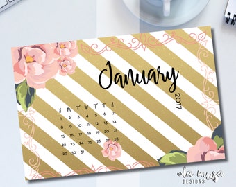 2017 DESK CALENDAR | VENUS {Pink and Gold} {Floral} {Desktop Calendar} {Printable} {Month per Month} {5x7}