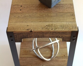 Modern Pallet Wood and Steel Side Table, Pallet Wood Side Table, Reclaimed Wood Side Table, Rustic Side Table, Small Side Table