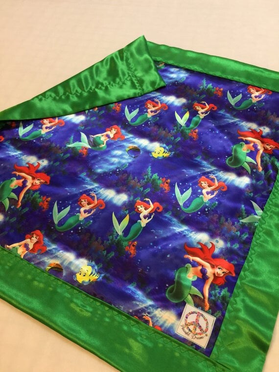 Disney little mermaid silky blanket, Baby blanket, Silky blanket, Stroller blanket, Lovey, silky, Homemade.