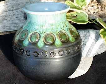 Eric Juckert Australian Studio Pottery Vase - Gunmetal and Green