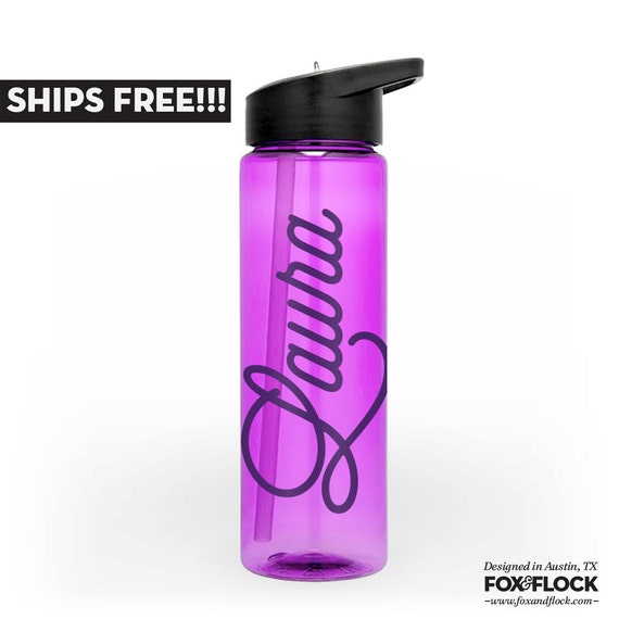 Personalized Sport Bottle Purple Custom Water by FoxandFlock