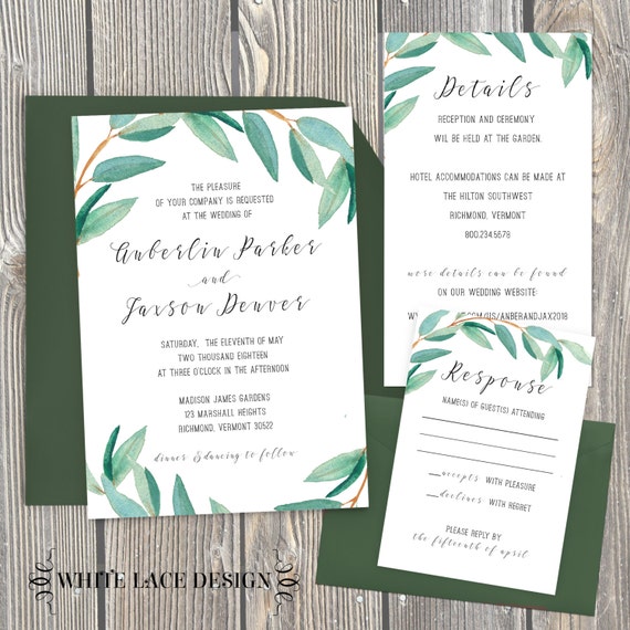 Eucalyptus Wedding Invitations Contemporary Font Wedding