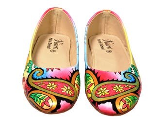 Hand Painted Genuine Leather Ballerinas - Moon Dance