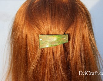 SALE - Handmade Leather French hair barrette, Leather Hair clip, women Hair Accessory, green leaves hair accessory, beauty fashion Evicraft