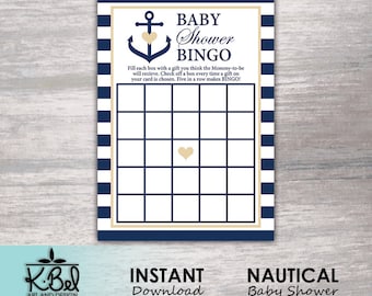 Nautical themed Baby Shower Bingo - Baby Shower Games - Blue Stripes and Anchor - Instant Download / Digital Download / Printable